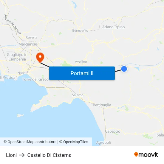 Lioni to Castello Di Cisterna map
