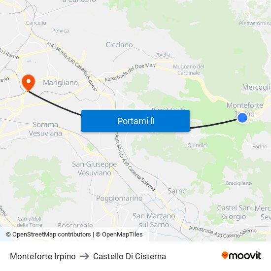 Monteforte Irpino to Castello Di Cisterna map