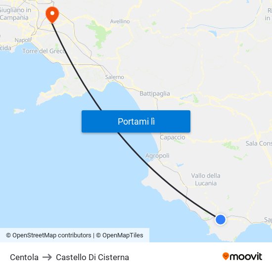 Centola to Castello Di Cisterna map