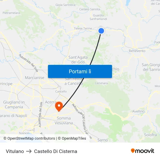 Vitulano to Castello Di Cisterna map