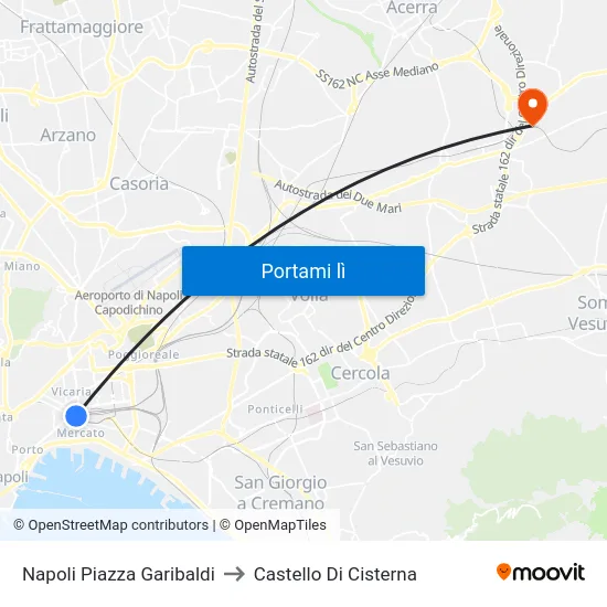 Napoli Piazza Garibaldi to Castello Di Cisterna map