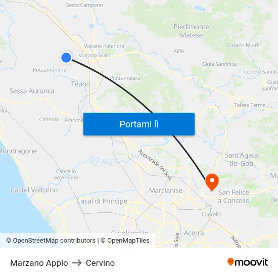 Marzano Appio to Cervino map