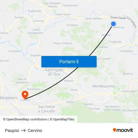 Paupisi to Cervino map