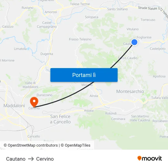 Cautano to Cervino map