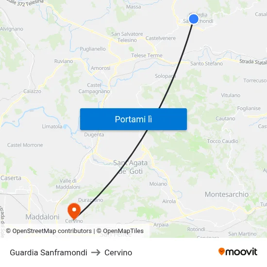 Guardia Sanframondi to Cervino map
