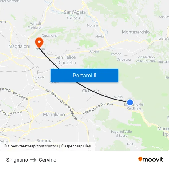 Sirignano to Cervino map