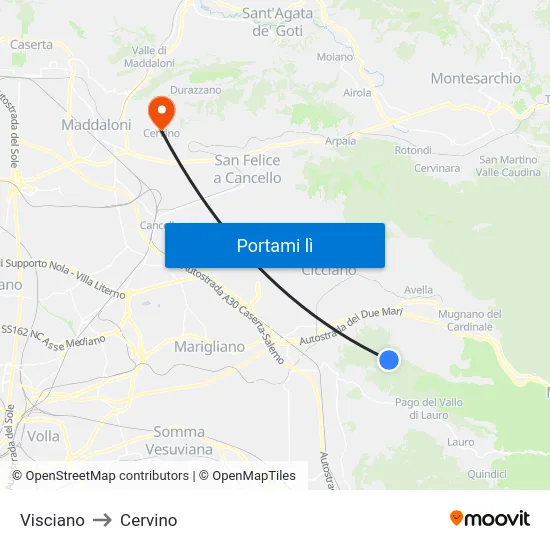 Visciano to Cervino map
