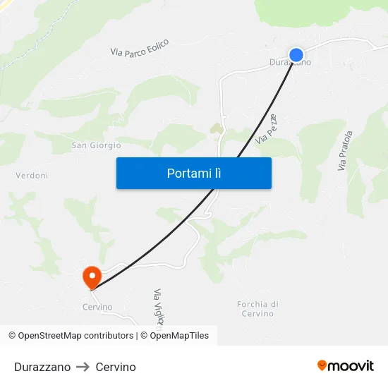 Durazzano to Cervino map