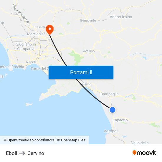 Eboli to Cervino map