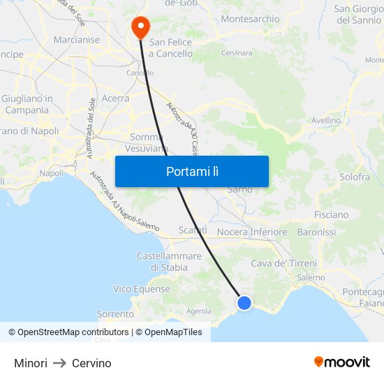 Minori to Cervino map