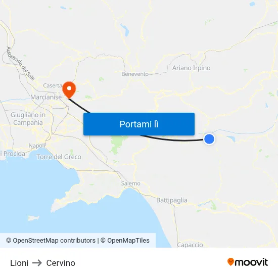 Lioni to Cervino map