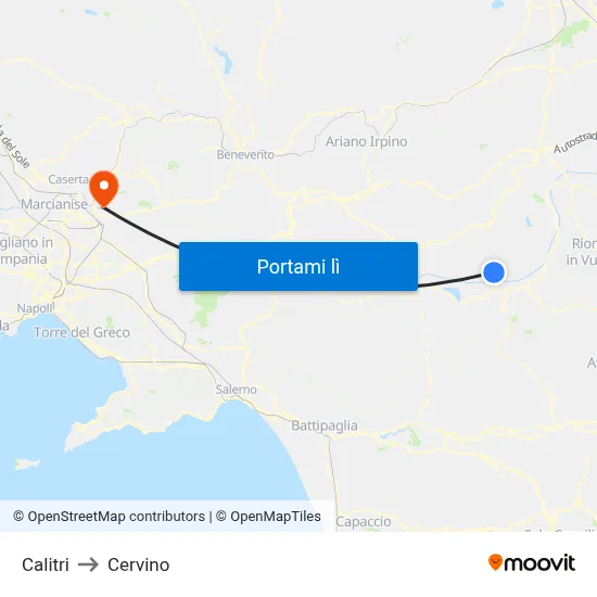 Calitri to Cervino map