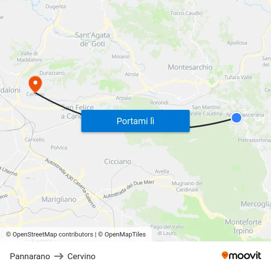 Pannarano to Cervino map