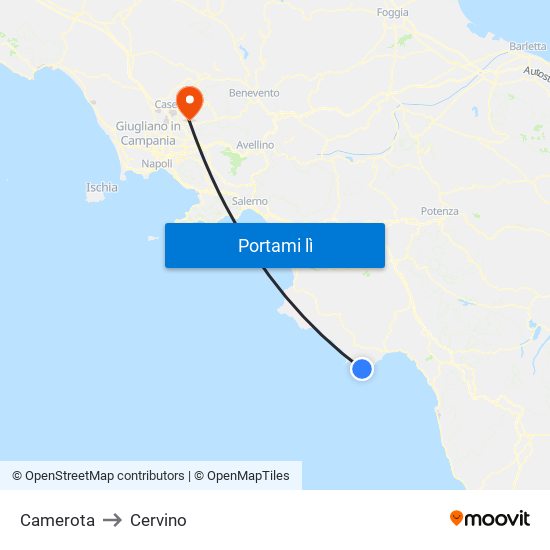 Camerota to Cervino map