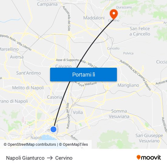 Napoli Gianturco to Cervino map