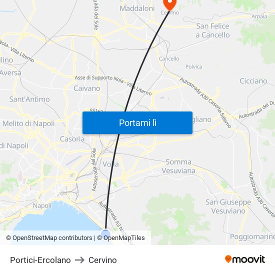 Portici-Ercolano to Cervino map