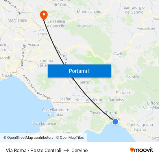Via Roma - Poste Centrali to Cervino map