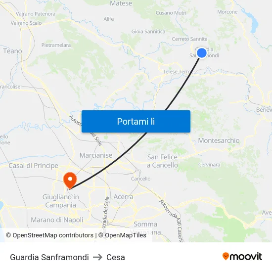 Guardia Sanframondi to Cesa map