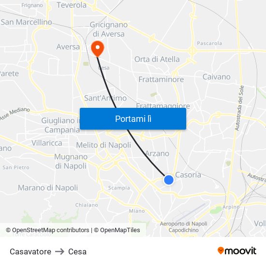 Casavatore to Cesa map