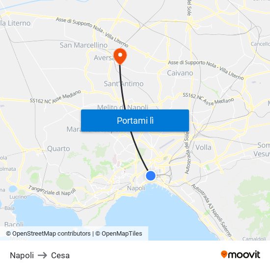 Napoli to Cesa map