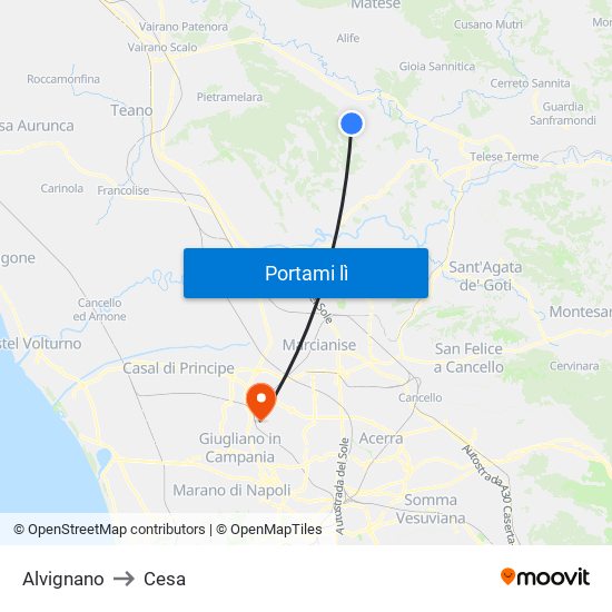 Alvignano to Cesa map