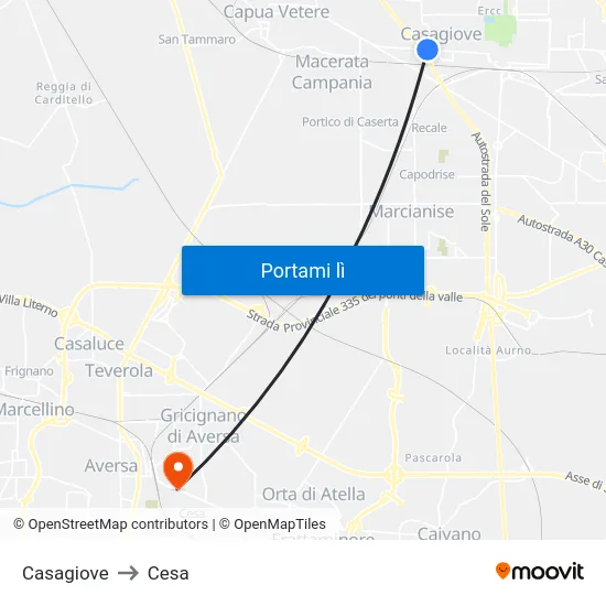 Casagiove to Cesa map