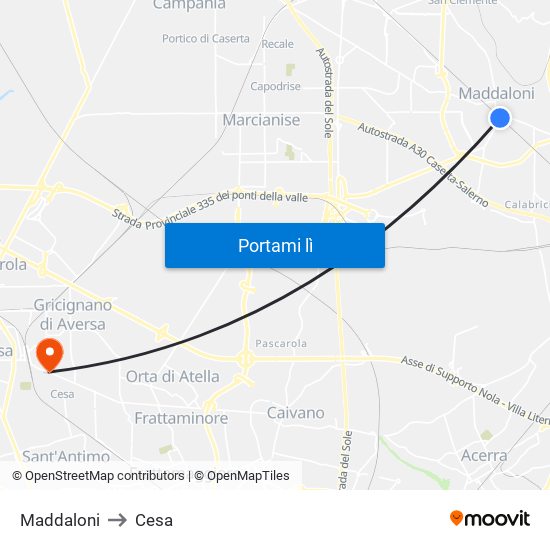 Maddaloni to Cesa map