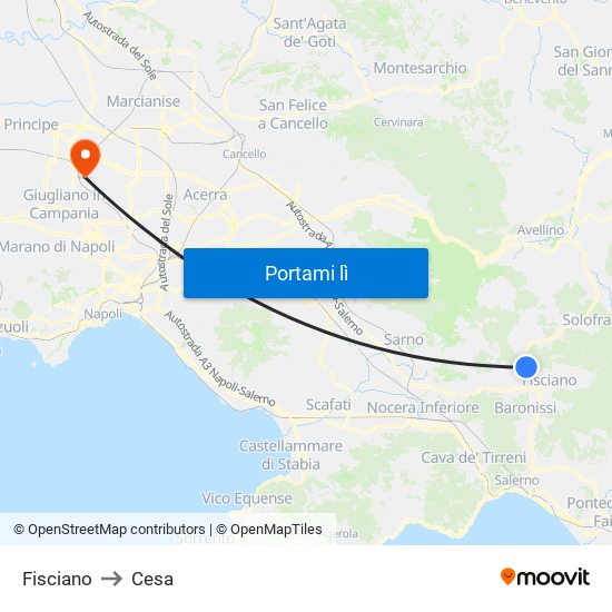 Fisciano to Cesa map