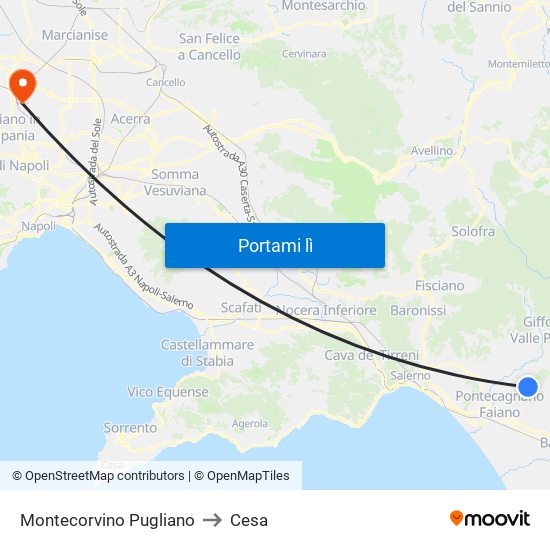 Montecorvino Pugliano to Cesa map