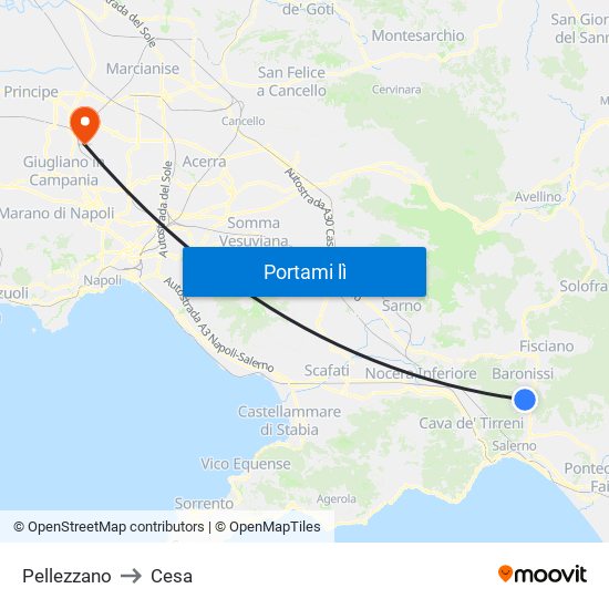 Pellezzano to Cesa map