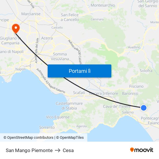 San Mango Piemonte to Cesa map