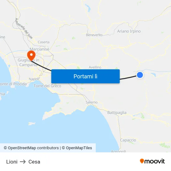 Lioni to Cesa map