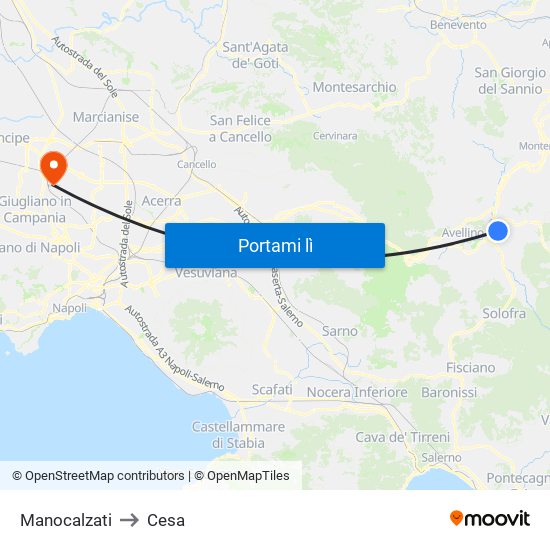 Manocalzati to Cesa map