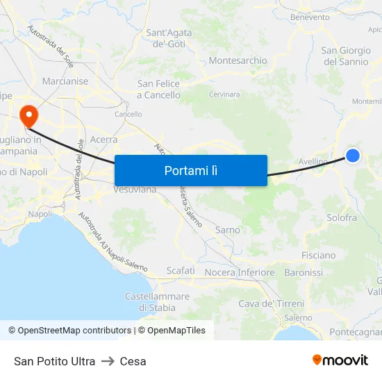 San Potito Ultra to Cesa map