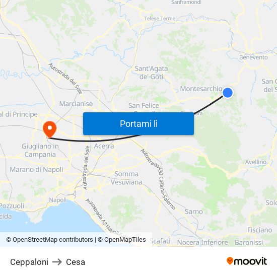 Ceppaloni to Cesa map