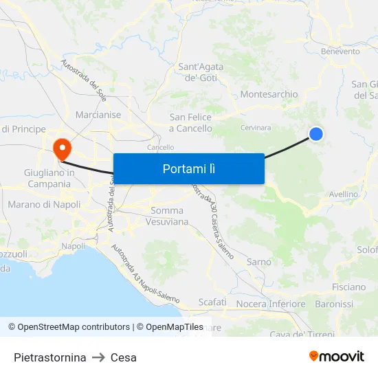 Pietrastornina to Cesa map