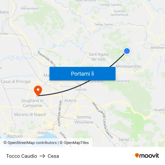 Tocco Caudio to Cesa map