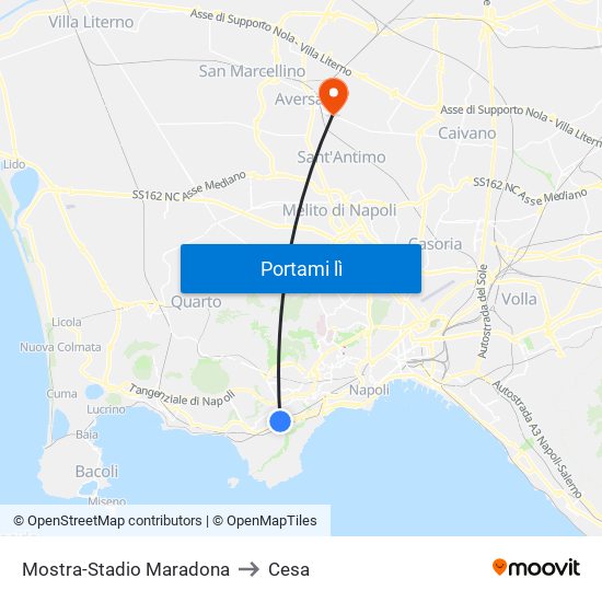 Mostra-Stadio Maradona to Cesa map