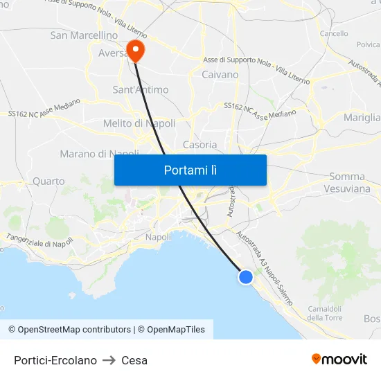 Portici-Ercolano to Cesa map