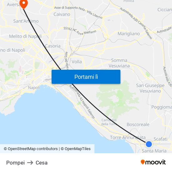 Pompei to Cesa map