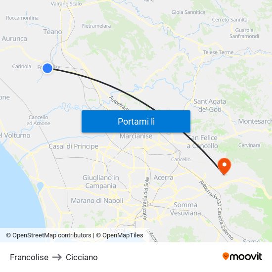 Francolise to Cicciano map