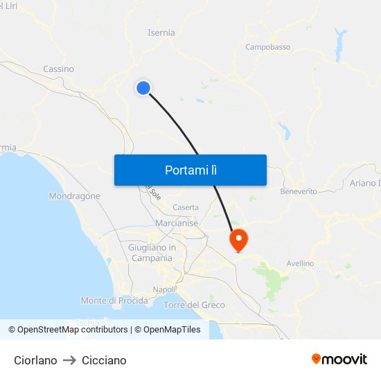 Ciorlano to Cicciano map