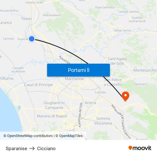 Sparanise to Cicciano map