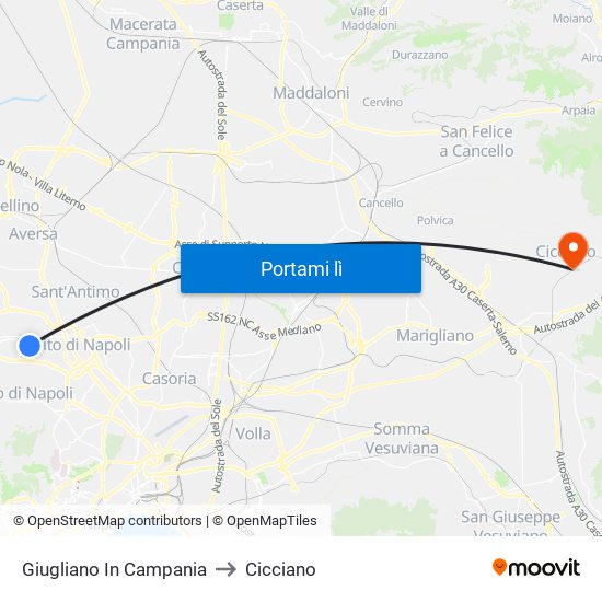 Giugliano In Campania to Cicciano map