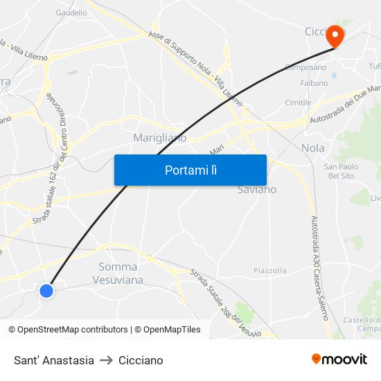 Sant' Anastasia to Cicciano map