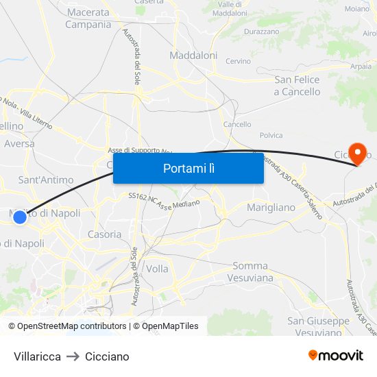 Villaricca to Cicciano map