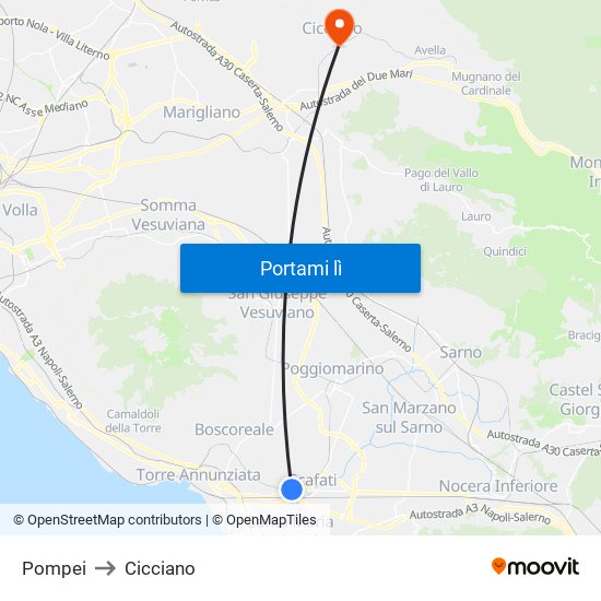 Pompei to Cicciano map