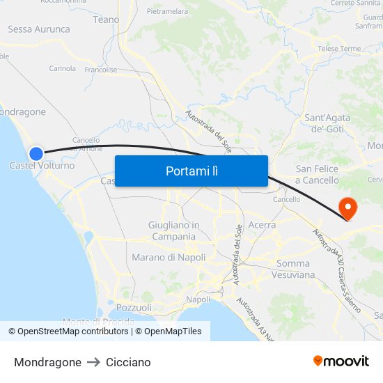 Mondragone to Cicciano map