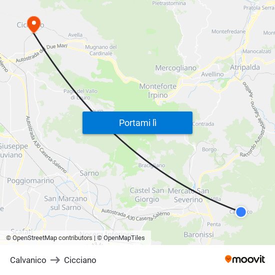 Calvanico to Cicciano map