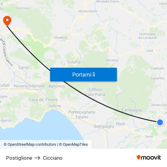 Postiglione to Cicciano map